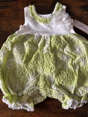 Haute Baby Baby Girls Bubble Romper Lime Tart- with w/matching headband